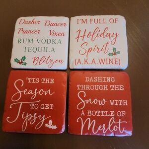 Festive Holiday Coaster Set - Red and White